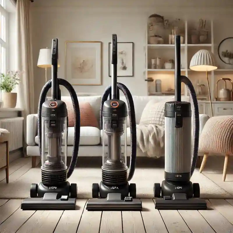 Flere støvsugere med HEPA-filter og UV-lys i skandinavisk stue – test og sammenligning af effektive modeller til allergikere.